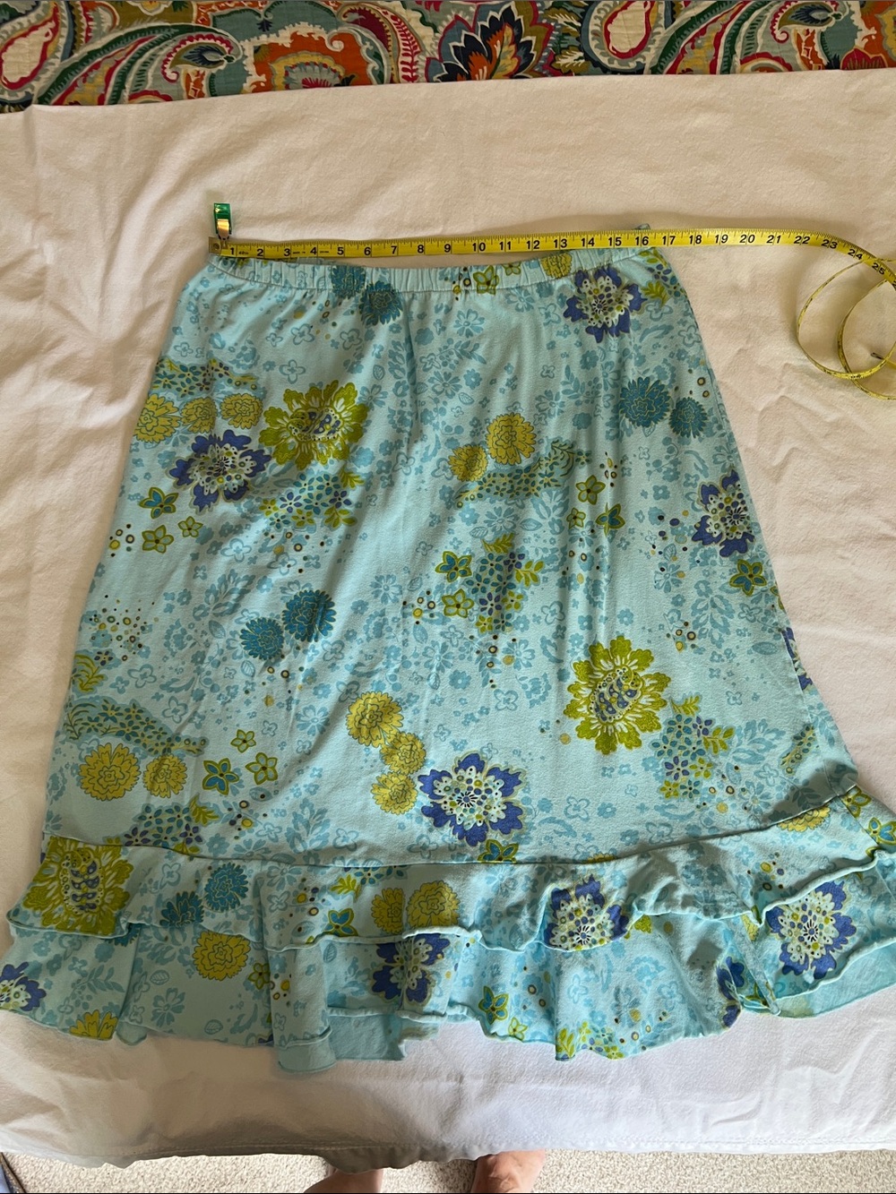 fresh produce Aqua Floral Ruffle-Hem Skirt
